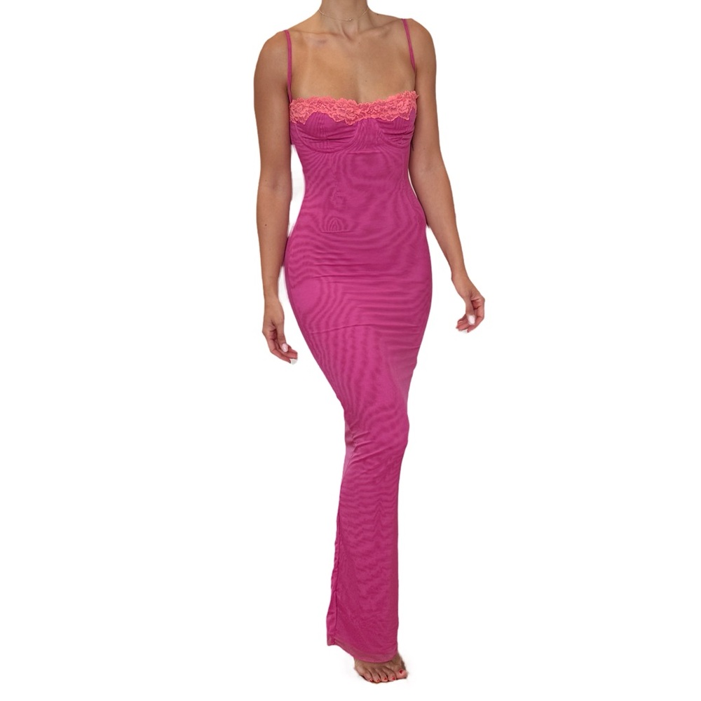 House of CB Fuchsia and Coral Lace Dress